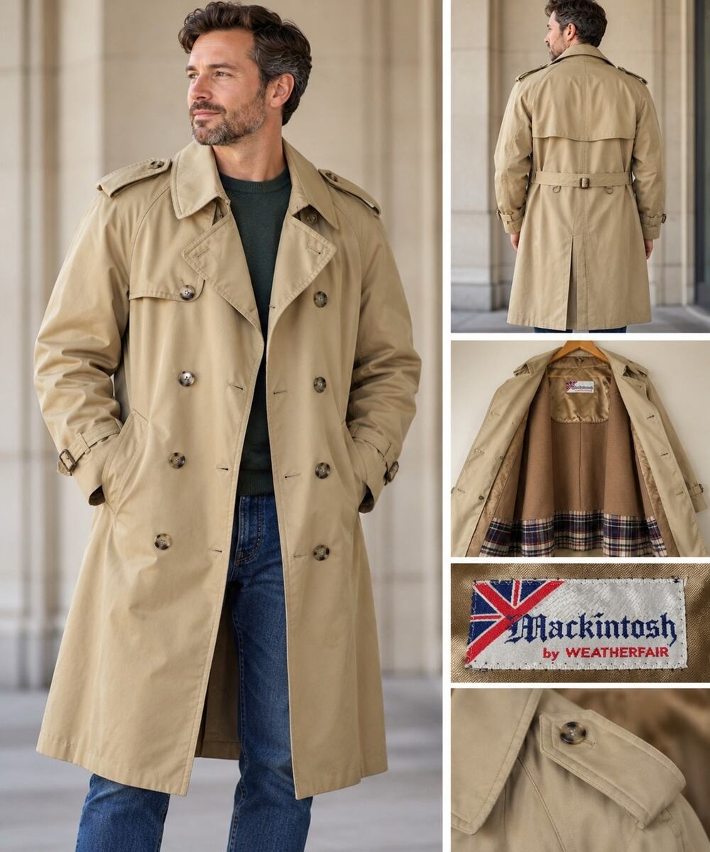 Vintage Mackintosh by Weatherfair Men’s 48L Trench Coat Wool Liner Tan British
